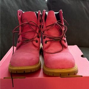 Timberland Pink Women's Lace-Up Work Boots with Tan Sole